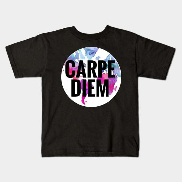 Watercolor World Carpe Diem Kids T-Shirt by annmariestowe